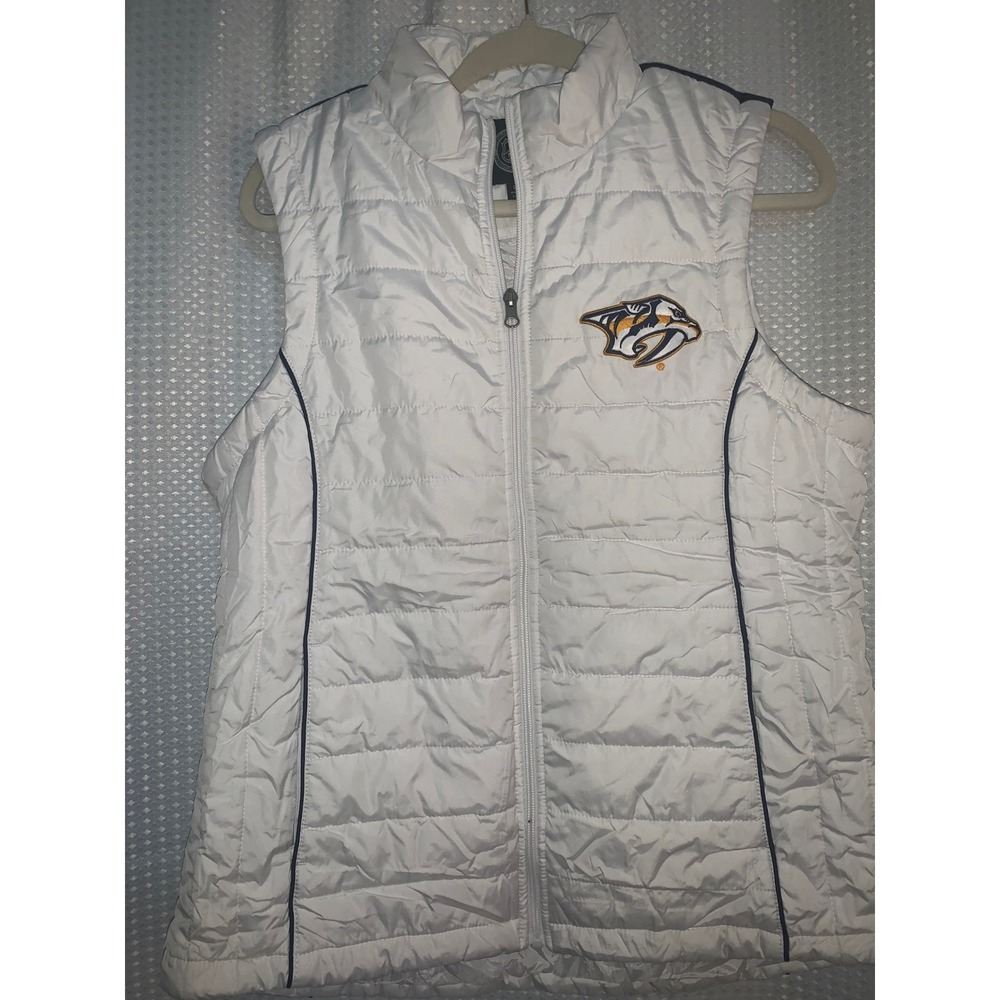 NHL Nashville Predators Women White Puffer Vest Full Zip Sleeveless Jacket L